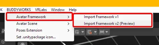 The framework data can be imported using the toolbar menu items.