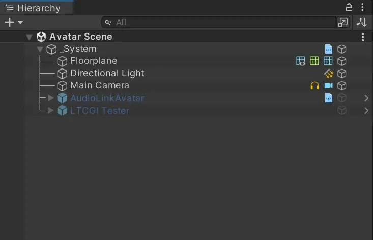 BUDDYWORKS Avatar Scene's hierarchy.