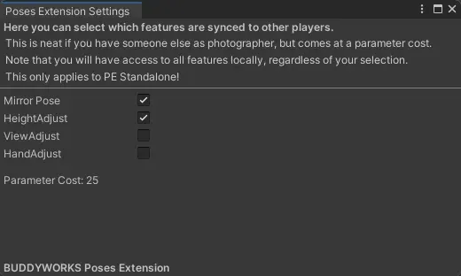 Settings window, allowing you to change the sync state of each PE component.